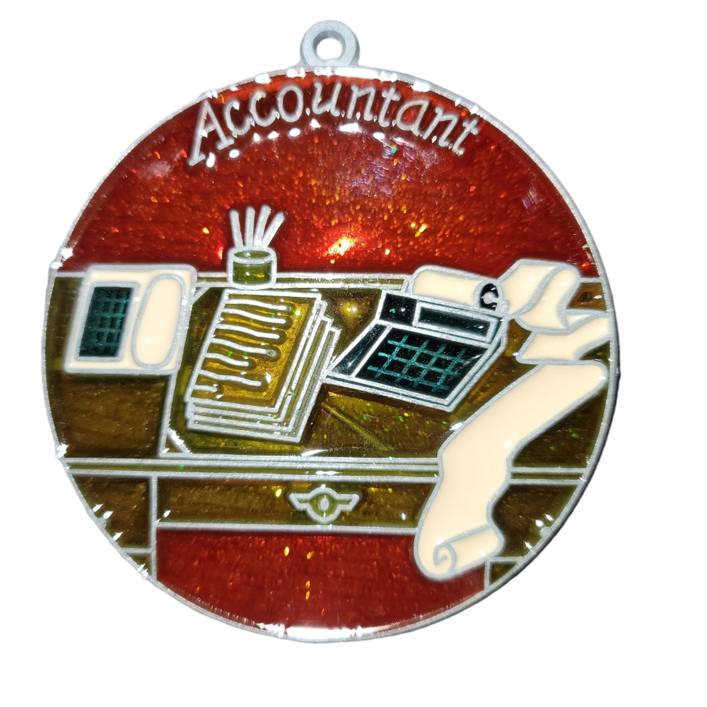 Vtg Handmade Stained Glass Accountant, CPA, Tax Preparer 4" Suncatcher Ornament